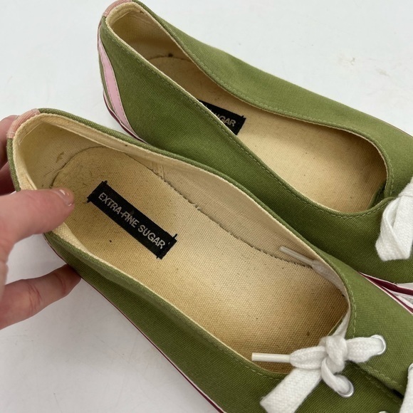 Extra Fine Sugar Women’s Retro Style Green Canvas Pointed Toe Sneaker Flats - Picture 6 of 15